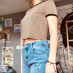 Tan striped crop top